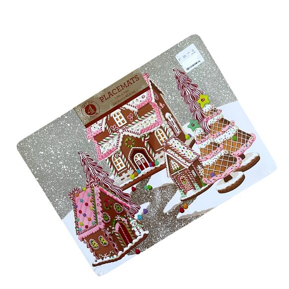 Gingerbread House Cork Backed Hard Placemats 12x16 Set of 4 Christmas New - Picture 2 of 9